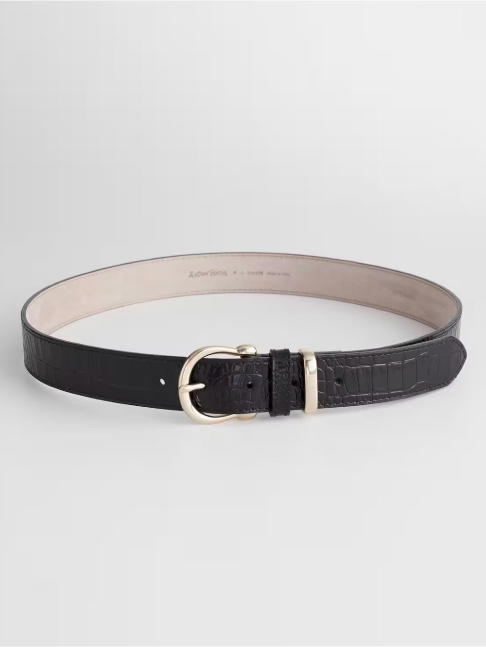 & Other Stories Black Croc-Embossed Leather Belt with Gold Buckle